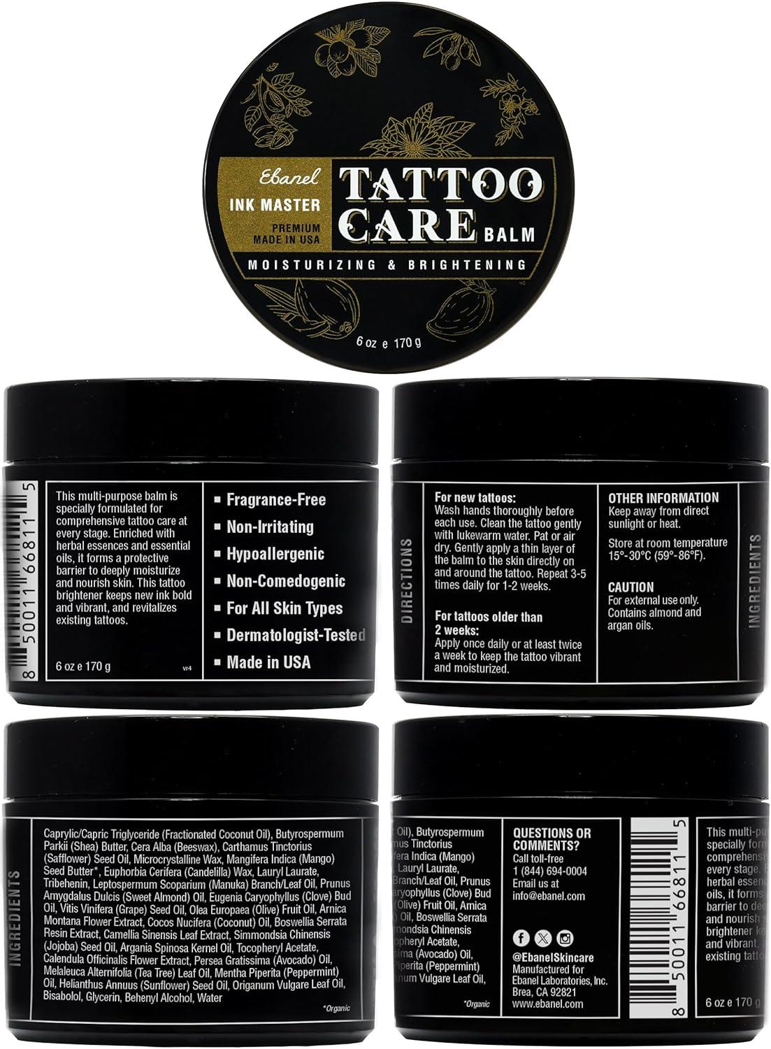 imageEbanel Tattoo Balm 3oz Premium Tattoo Aftercare Cream Brightener Ink Color Enhancing Butter Moisturizer with Herbal Essences and Essential Oils AllStage Tattoos Ointment After Care Kit Supplies6 Ounce Pack of 1